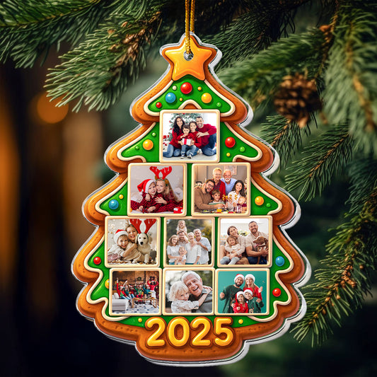 Custom Family Photo Ornament Gingerbread Christmas Tree Cookie - Personalized Acrylic Photo Ornament