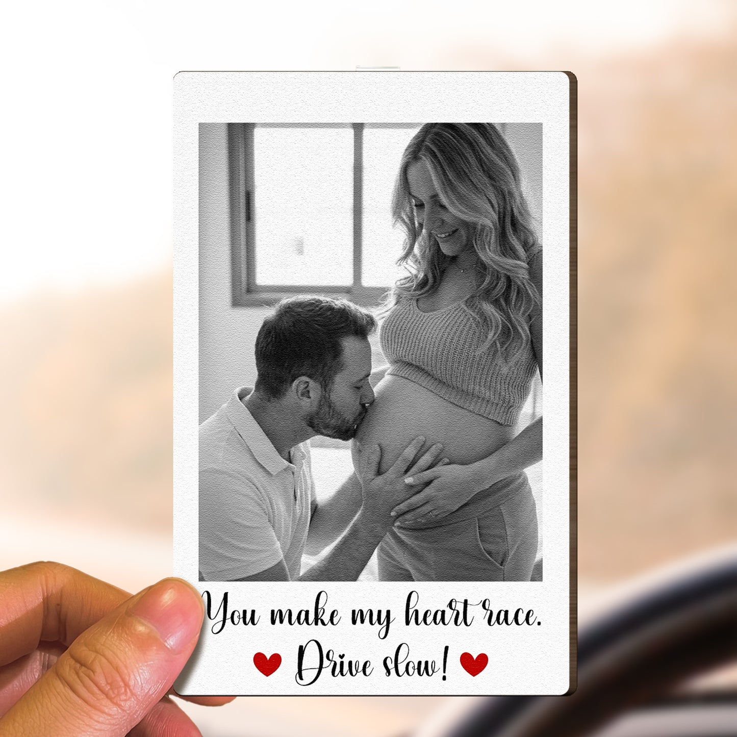 Custom Family Polaroid Photo & Message For Him, Daddy, Papa - Personalized Wooden Photo Car Visor Clip