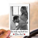 Custom Family Polaroid Photo & Message For Him, Daddy, Papa - Personalized Wooden Photo Car Visor Clip