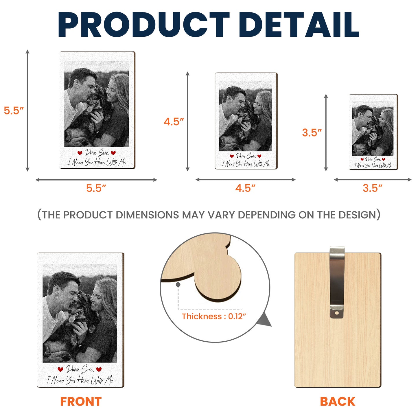 Custom Family Polaroid Photo & Message For Him, Daddy, Papa - Personalized Wooden Photo Car Visor Clip