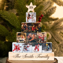 Custom Family, Grandparents Photos - Year In Review Xmas Decorations - Personalized Photo Wood Block Christmas Tree