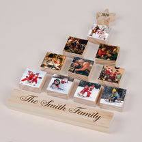 Custom Family, Grandparents Photos - Year In Review Xmas Decorations - Personalized Photo Wood Block Christmas Tree