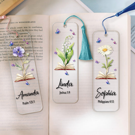 Custom Favorite Bible Verse References With Birth Flower - Custom Acrylic Bookmark