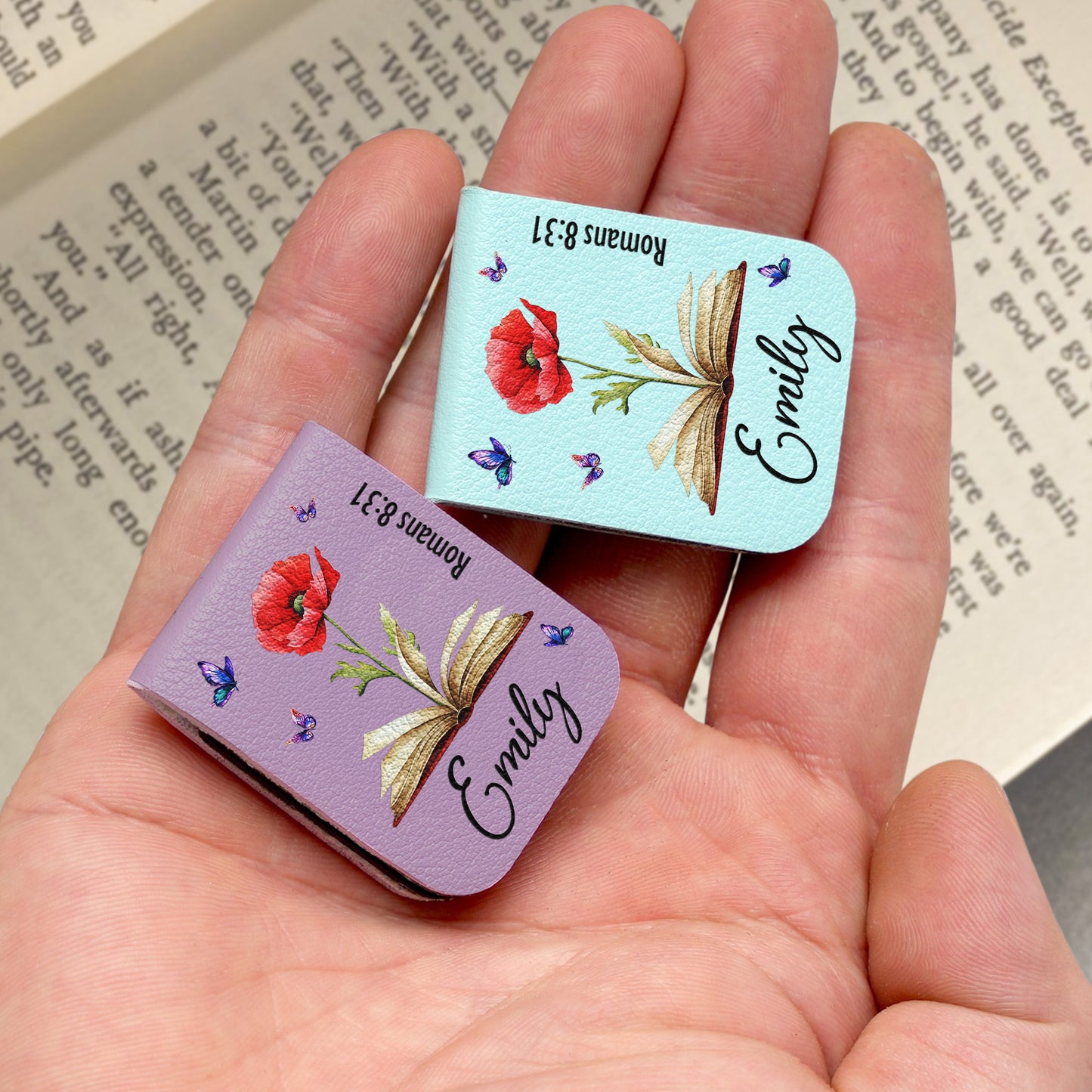 Custom Favorite Bible Verse References With Birth Flower - Personalized Leather Magnetic Bookmark