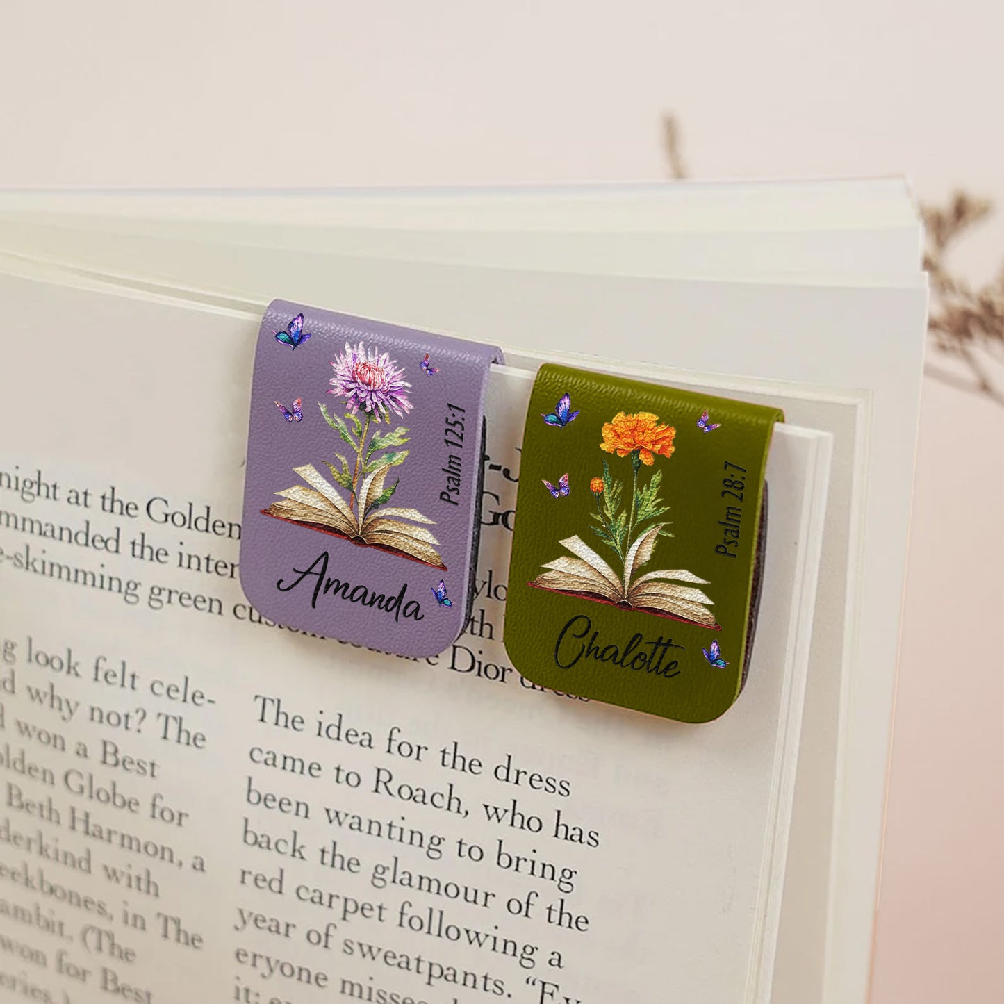 Custom Favorite Bible Verse References With Birth Flower - Personalized Leather Magnetic Bookmark