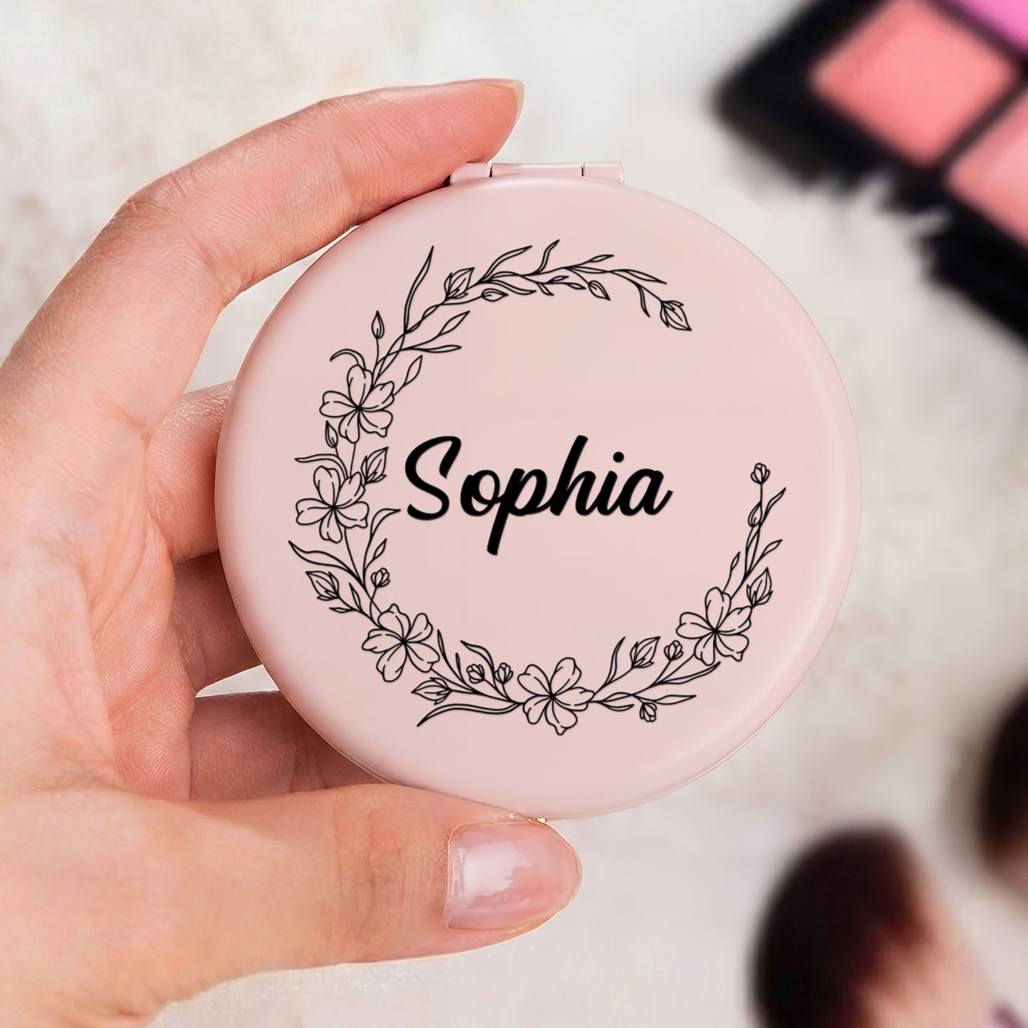 Custom Floral & Name For Her, Wife, Daughter, Sister - Personalized Compact Mirror