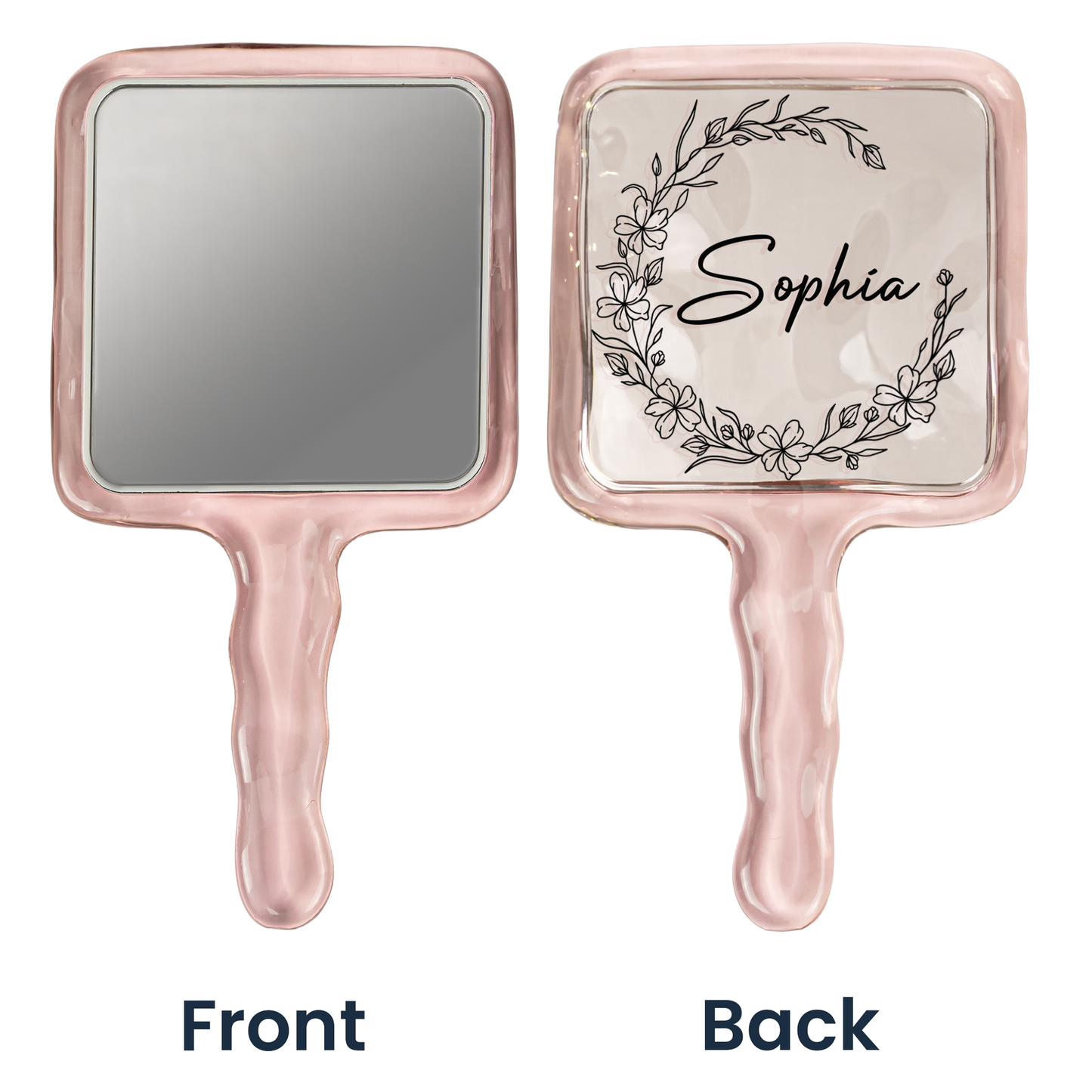 Custom Floral & Name For Her, Wife, Daughter, Sister - Personalized Handheld Mirror