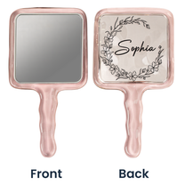 Custom Floral & Name For Her, Wife, Daughter, Sister - Personalized Handheld Mirror