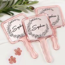 Custom Floral & Name For Her, Wife, Daughter, Sister - Personalized Handheld Mirror