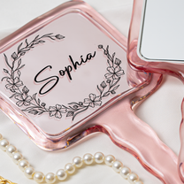 Custom Floral & Name For Her, Wife, Daughter, Sister - Personalized Handheld Mirror