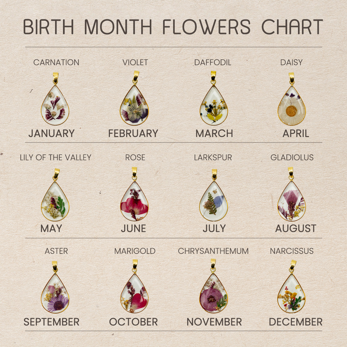 Custom Flowers For Friends, Mom, Daughter - Personalized Birth Month Flower Necklace