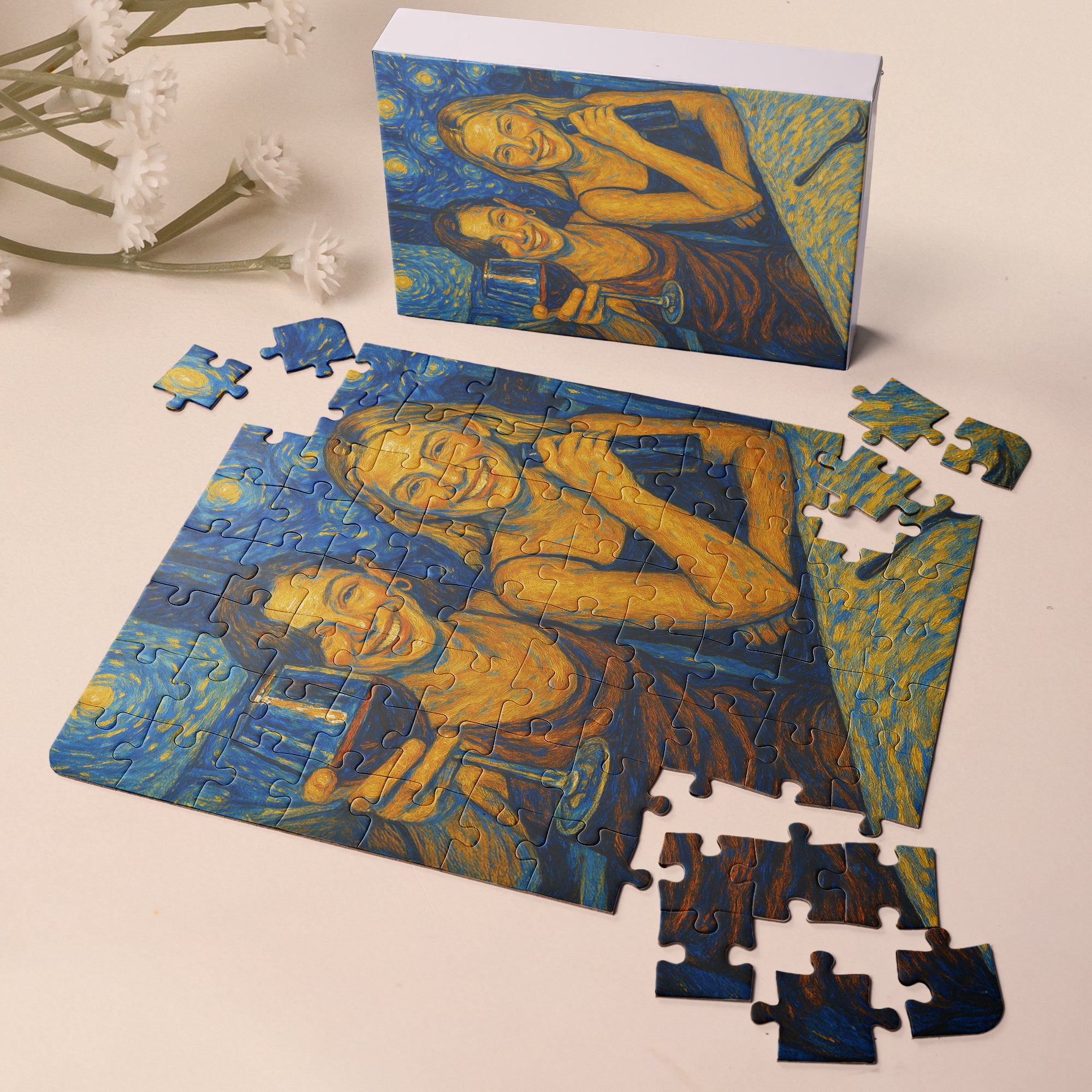 Custom Friend Portrait Van Gogh Art - Personalized Photo Jigsaw Puzzle