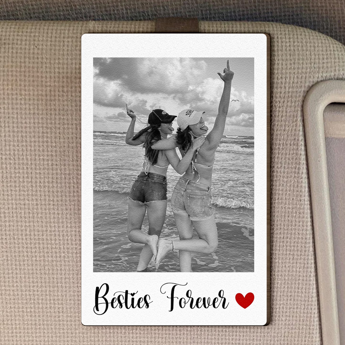 Custom Friendship Polaroid Photo & Message For Besties, Friends - Personalized Wooden Photo Car Visor Clip