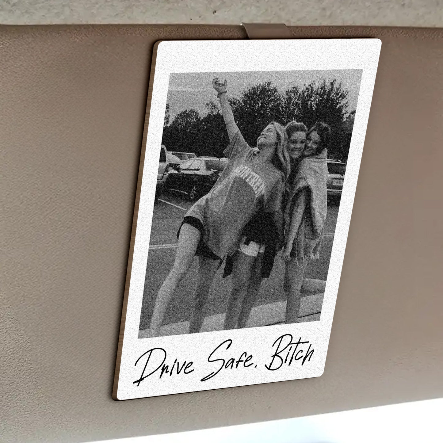 Custom Friendship Polaroid Photo & Message For Besties, Friends - Personalized Wooden Photo Car Visor Clip