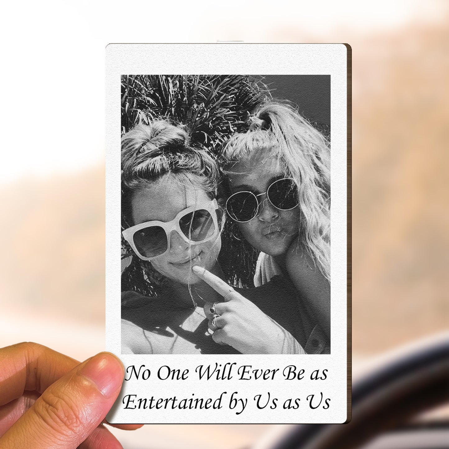 Custom Friendship Polaroid Photo & Message For Besties, Friends - Personalized Wooden Photo Car Visor Clip