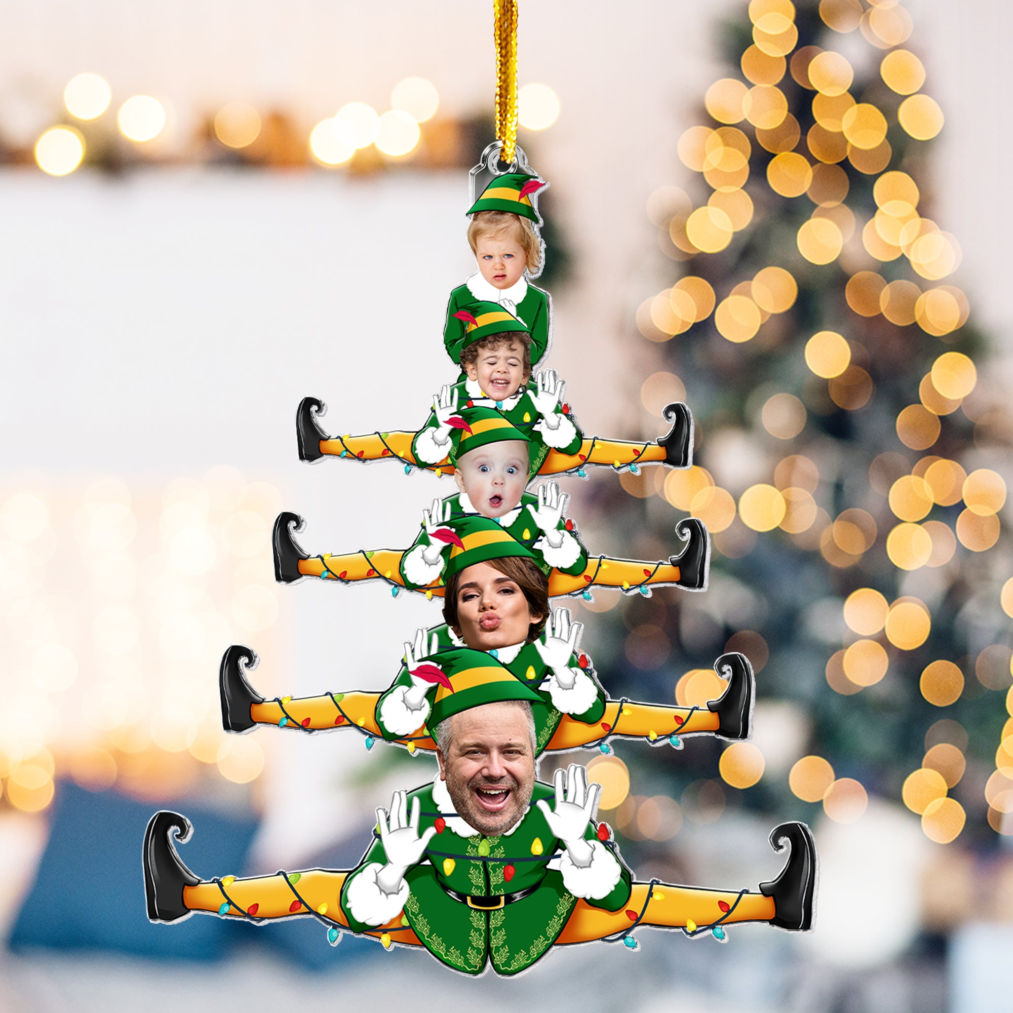 Custom Funny Elf Family Christmas Tree - Personalized Acrylic Photo Ornament