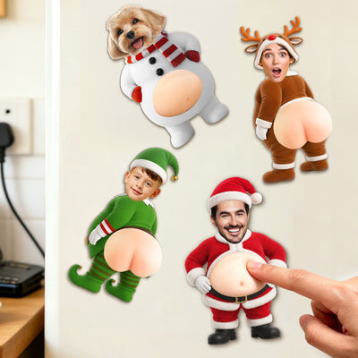 Custom Funny Face 3D Squishy Belly & Butt - Santa, Elf, Snowman - Personalized Fridge Magnet