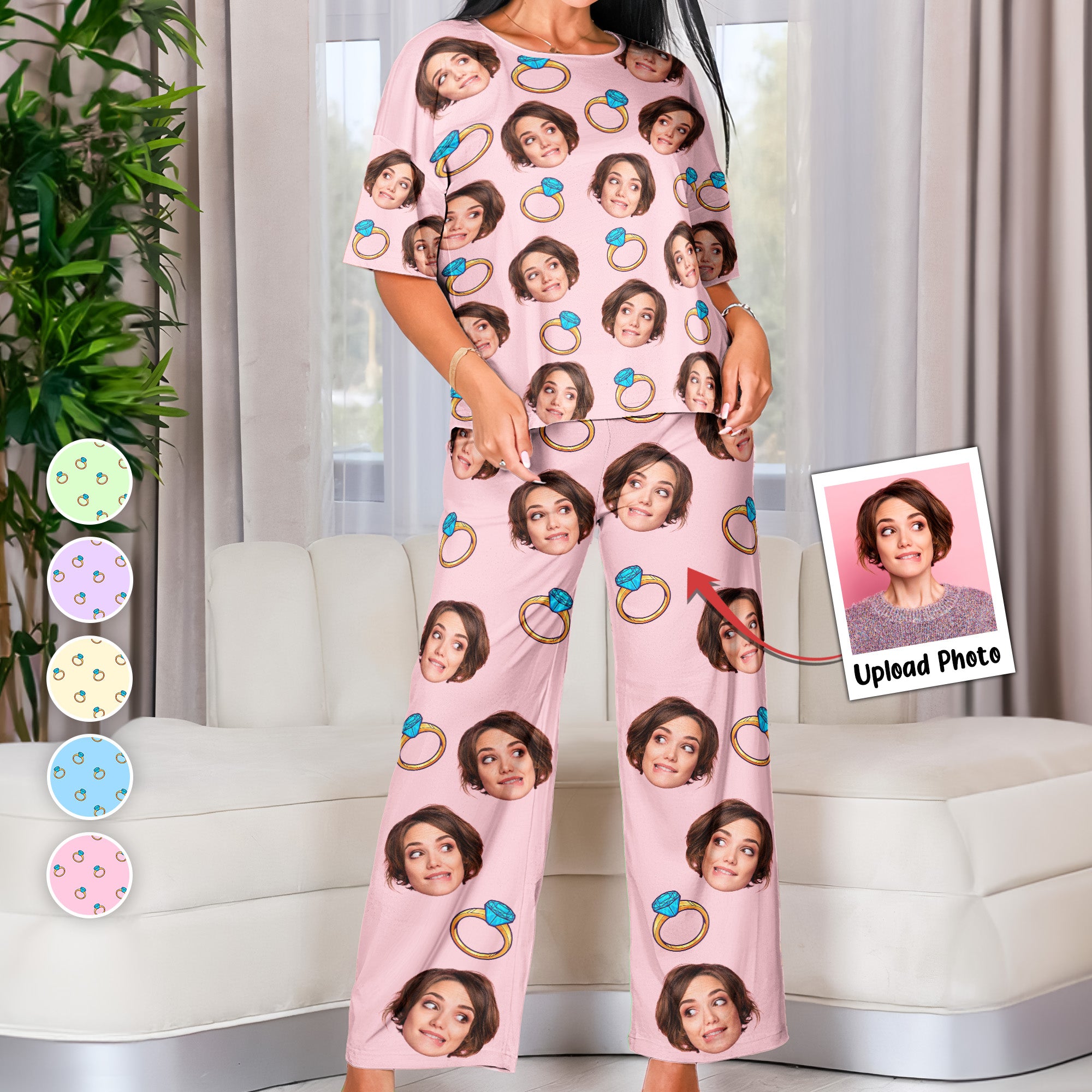 Custom Funny Face Bride Bachelorette Party Bridesmaid - Personalized Photo Pajama Shorts Set