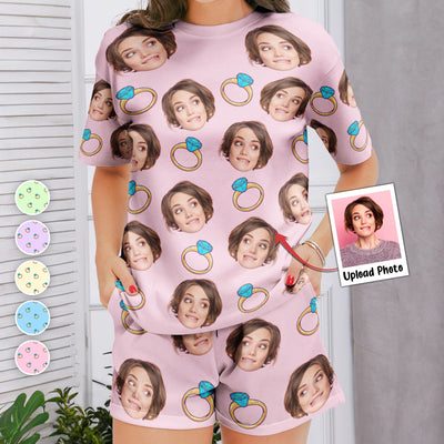 Custom Funny Face Bride Bachelorette Party Bridesmaid - Personalized Photo Pajama Shorts Set