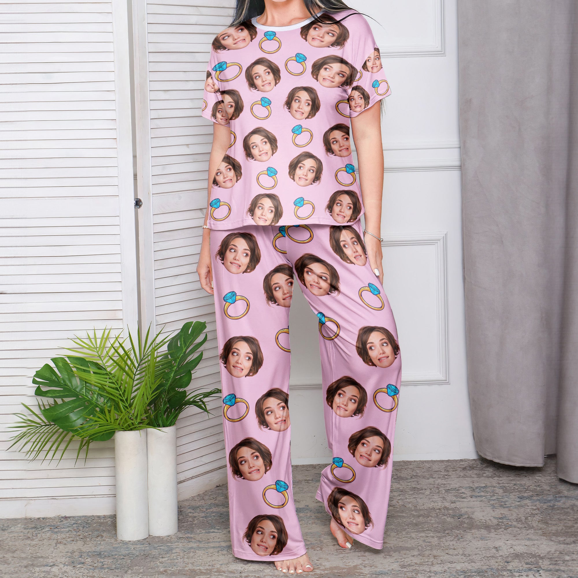 Custom Funny Face Bride Bachelorette Party Bridesmaid - Personalized Photo Pajama Shorts Set