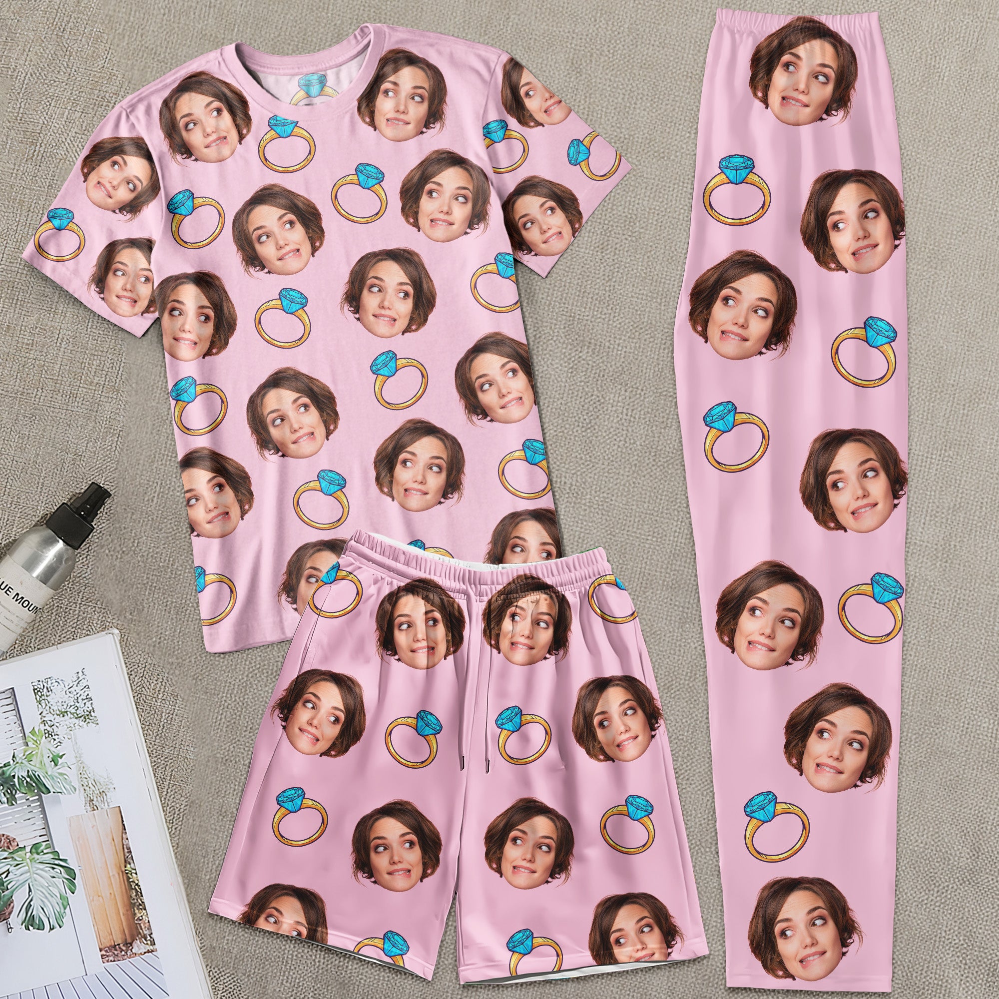 Custom Funny Face Bride Bachelorette Party Bridesmaid - Personalized Photo Pajama Shorts Set