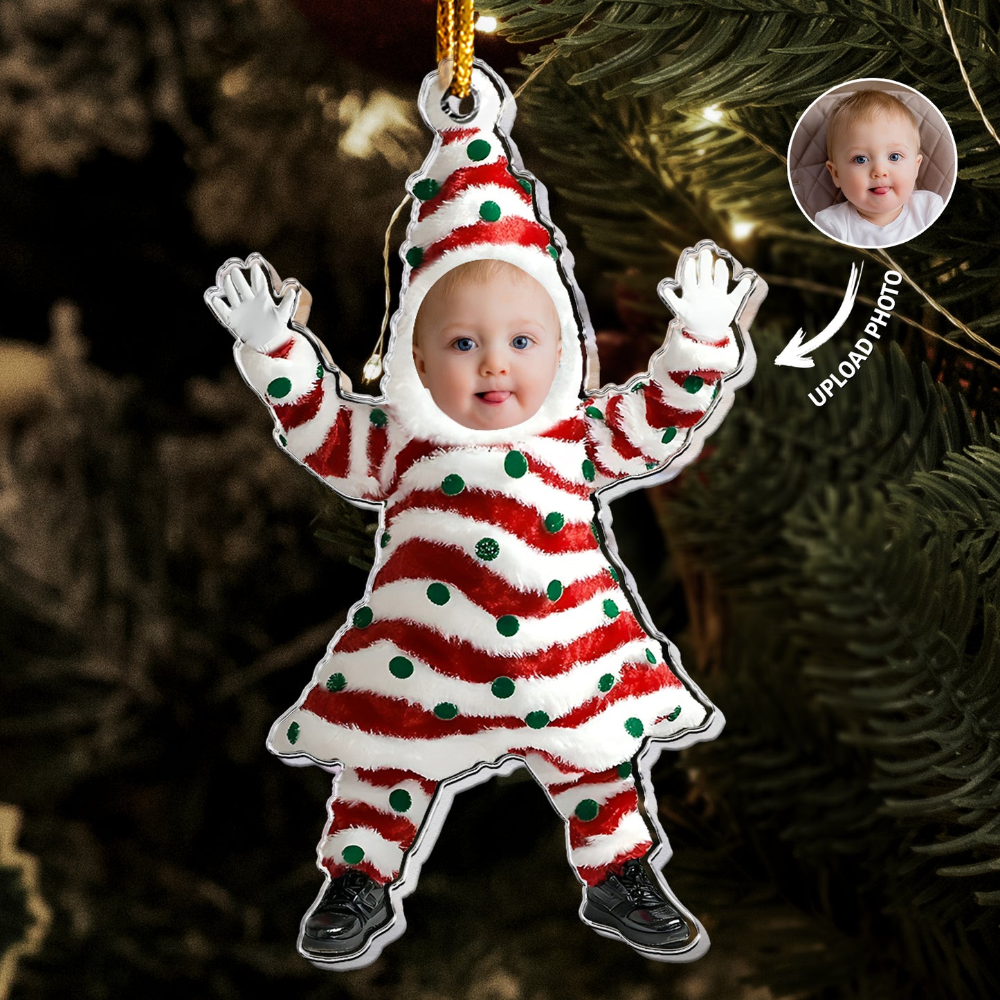 Custom Funny Face Christmas Tree Cake - Personalized Acrylic Photo Ornament