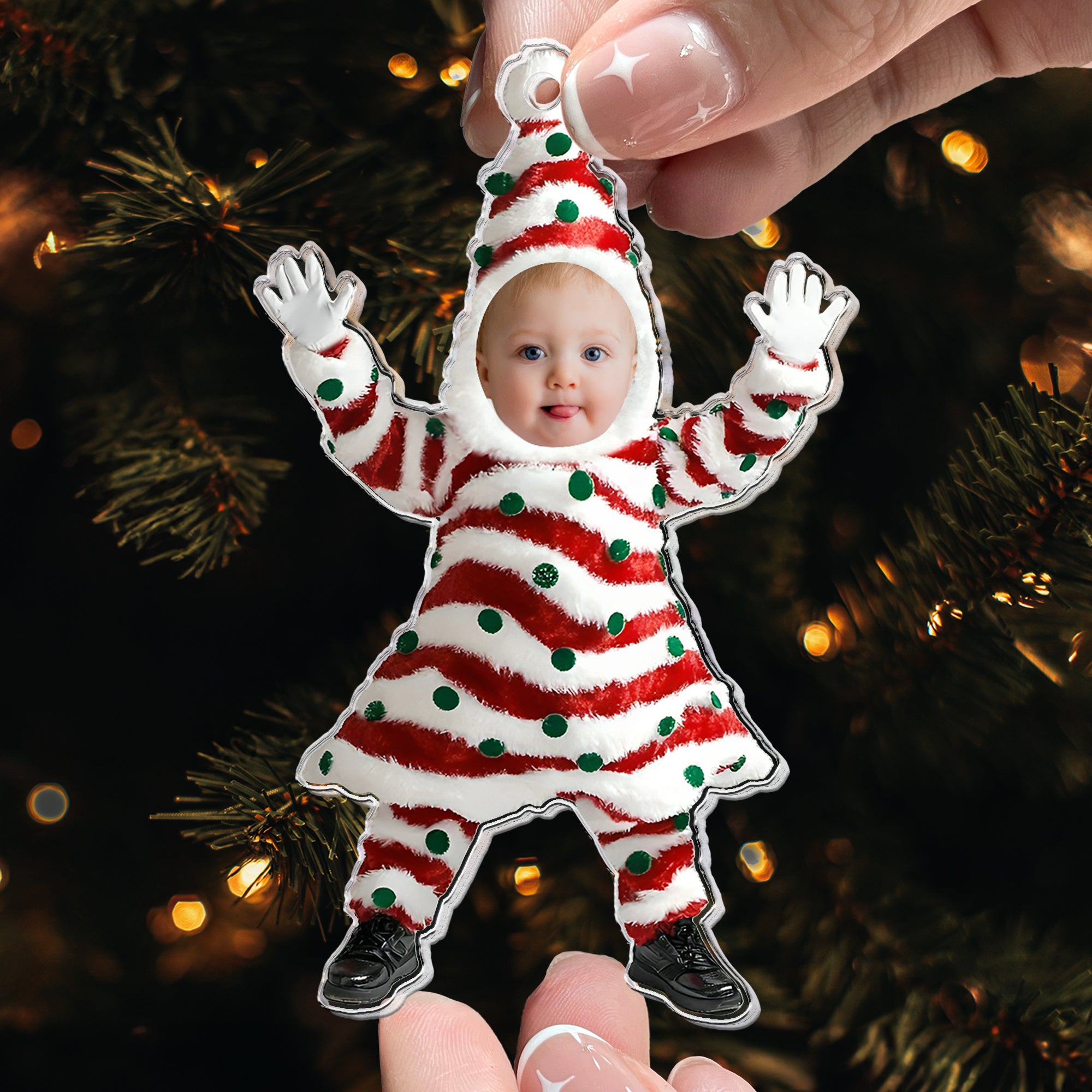 Custom Funny Face Christmas Tree Cake - Personalized Acrylic Photo Ornament