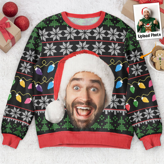 Custom Funny Face Light Up Christmas - Personalized Photo Ugly Sweater