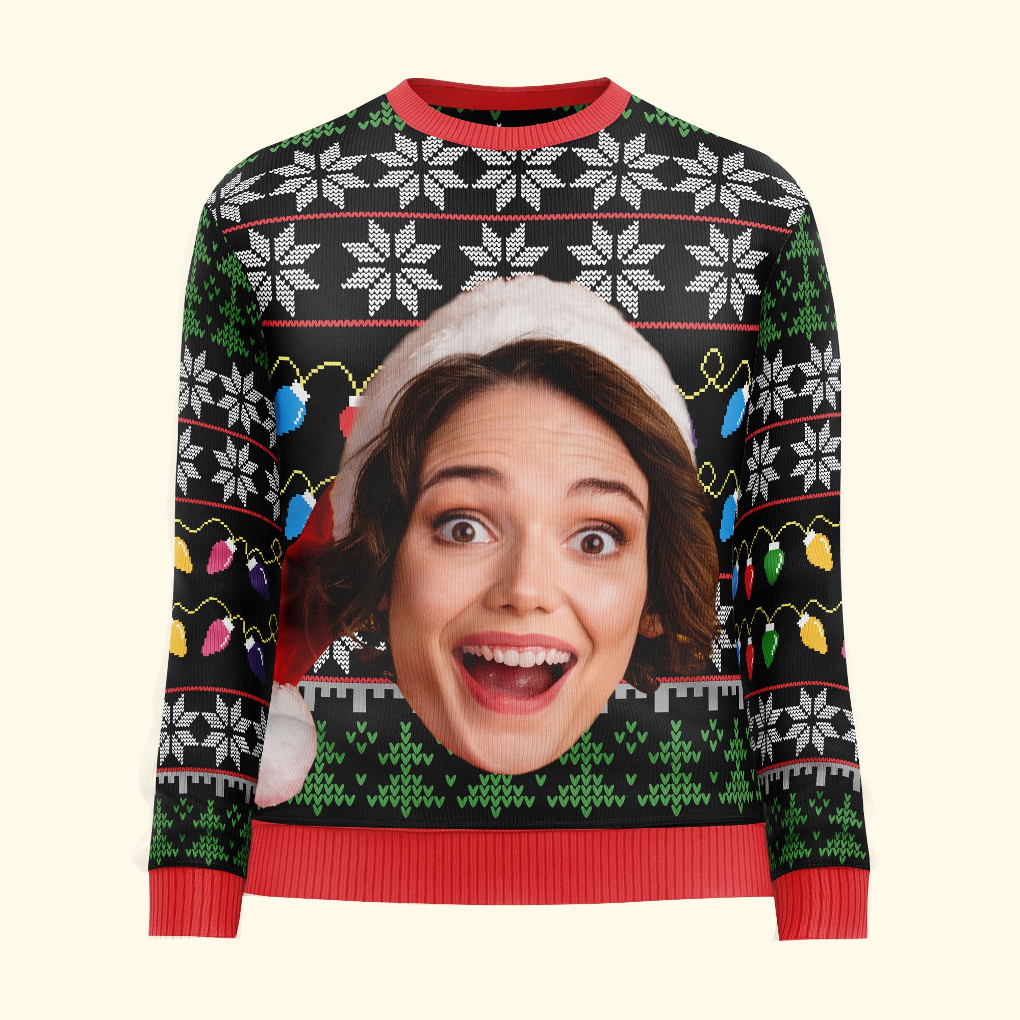 Custom Funny Face Light Up Christmas - Personalized Photo Ugly Sweater