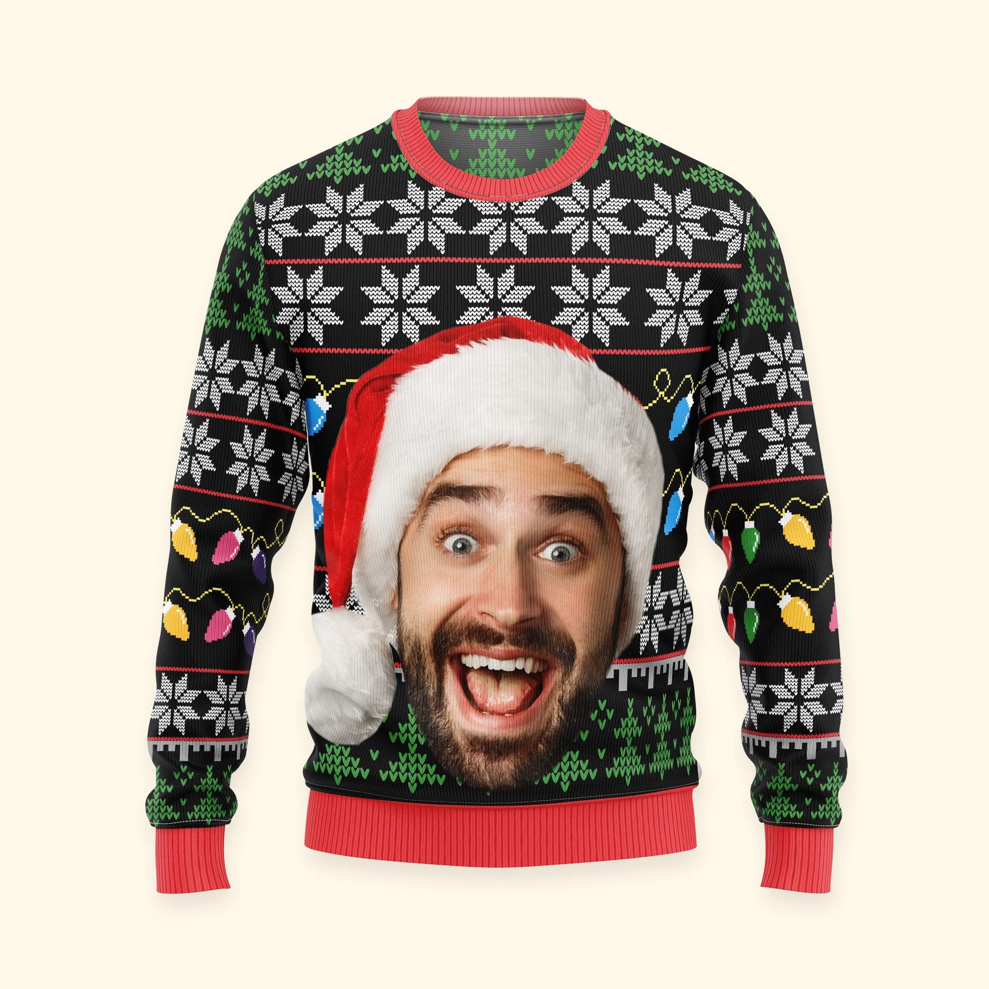 Custom Funny Face Light Up Christmas - Personalized Photo Ugly Sweater