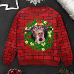 Custom Funny Face Peek Out Christmas Wreath On The Fireplace - Personalized Photo Ugly Sweater