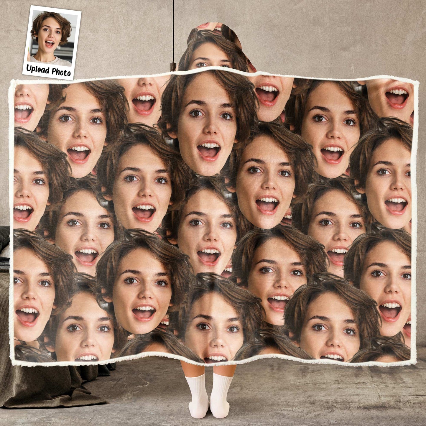 Custom Funny Face - Personalized Photo Wearable Blanket Hoodie