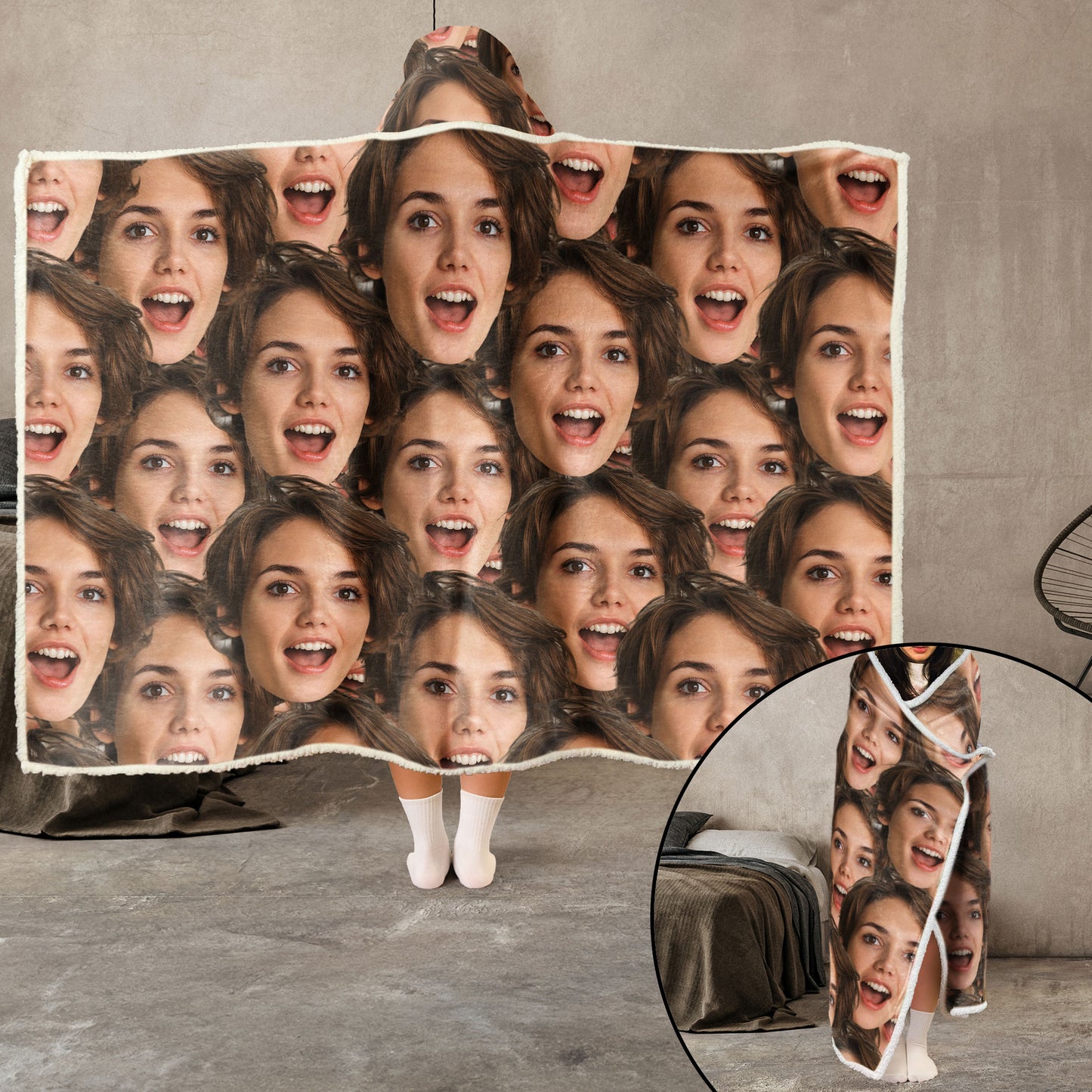 Custom Funny Face - Personalized Photo Wearable Blanket Hoodie