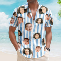 Custom Funny Face Retro Striped Pattern Trendy Summer For Family Matching - Personalized Photo Hawaiian Shirt