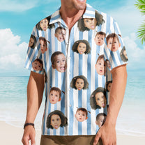 Custom Funny Face Retro Striped Pattern Trendy Summer For Family Matching - Personalized Photo Hawaiian Shirt