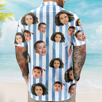 Custom Funny Face Retro Striped Pattern Trendy Summer For Family Matching - Personalized Photo Hawaiian Shirt