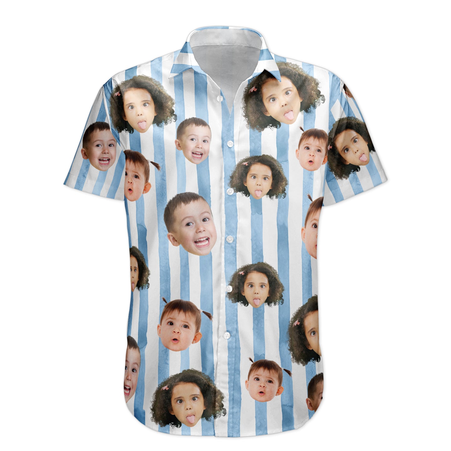 Custom Funny Face Retro Striped Pattern Trendy Summer For Family Matching - Personalized Photo Hawaiian Shirt