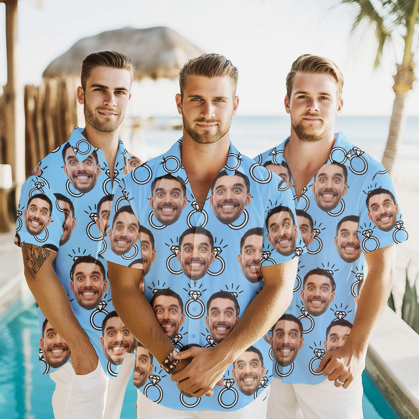 Custom Funny Face Wedding Bachelor Party - Custom Photo Hawaiian Shirt