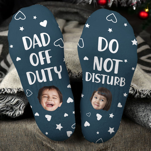 Custom Funny Faces Dad Off Duty Do Not Disturb - Personalized Photo Crew Socks
