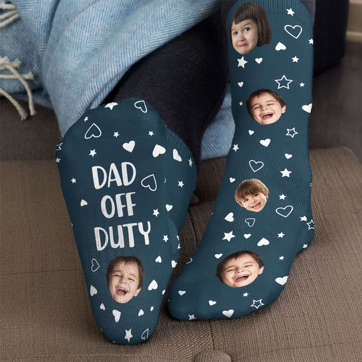 Custom Funny Faces Dad Off Duty Do Not Disturb - Personalized Photo Crew Socks