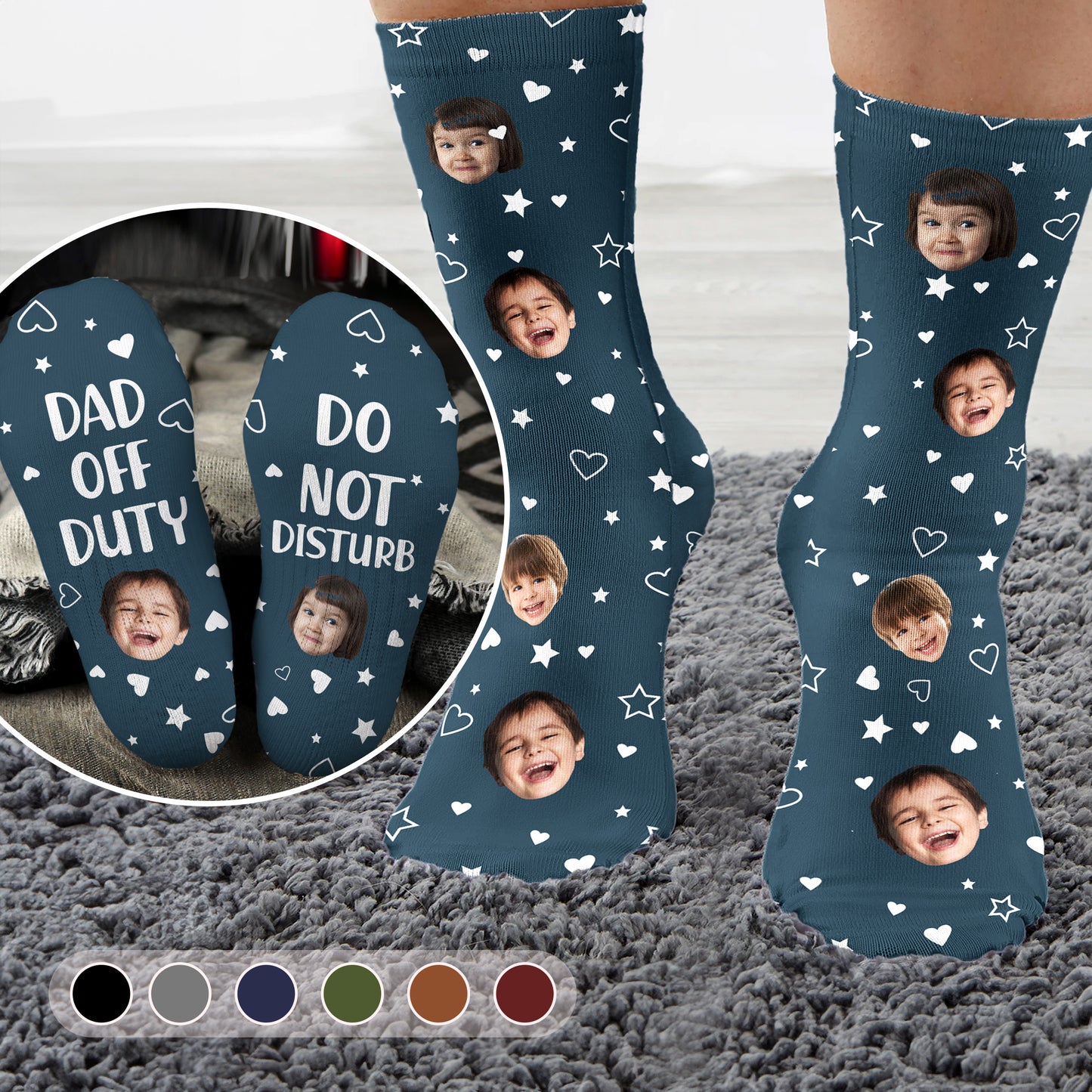 Custom Funny Faces Dad Off Duty Do Not Disturb - Personalized Photo Crew Socks