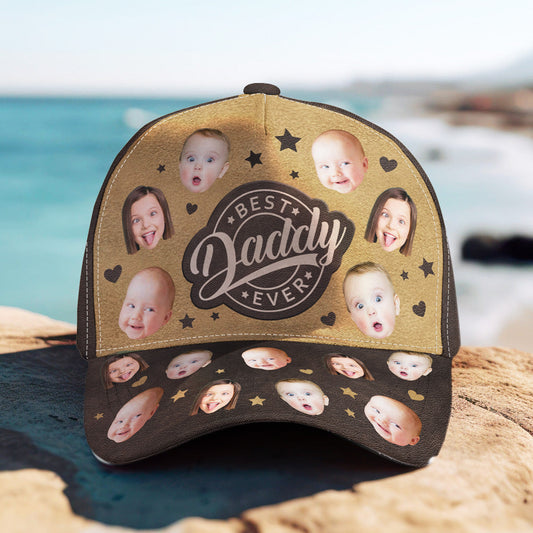 Custom Funny Kid Faces Best Dad Ever - Personalized Photo Classic Cap