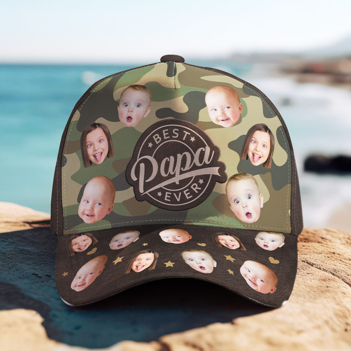 Custom Funny Kid Faces Best Dad Ever - Personalized Photo Classic Cap