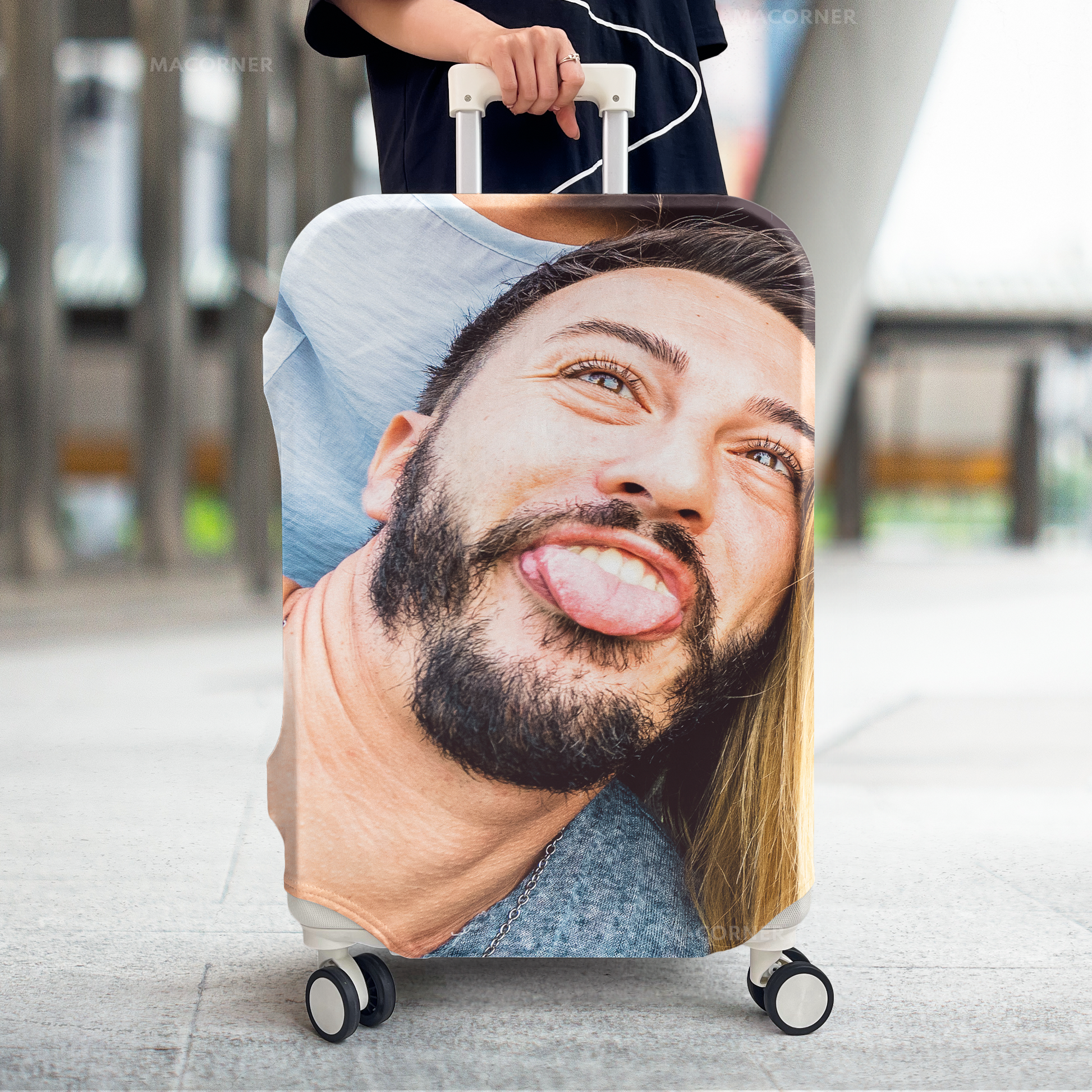 Custom Funny Photo For Friends Family Vacation Traveling Personalized Photo Luggage Cover Macorner