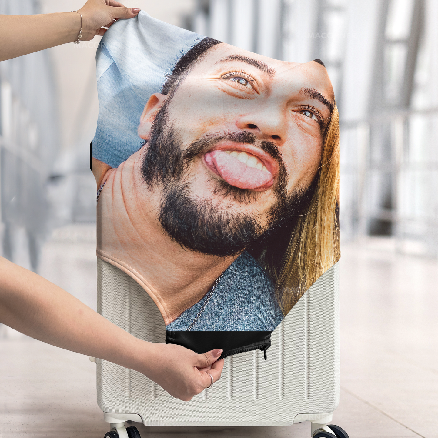 Custom Funny Photo For Friends Family Vacation Traveling - Personalized Photo Luggage Cover