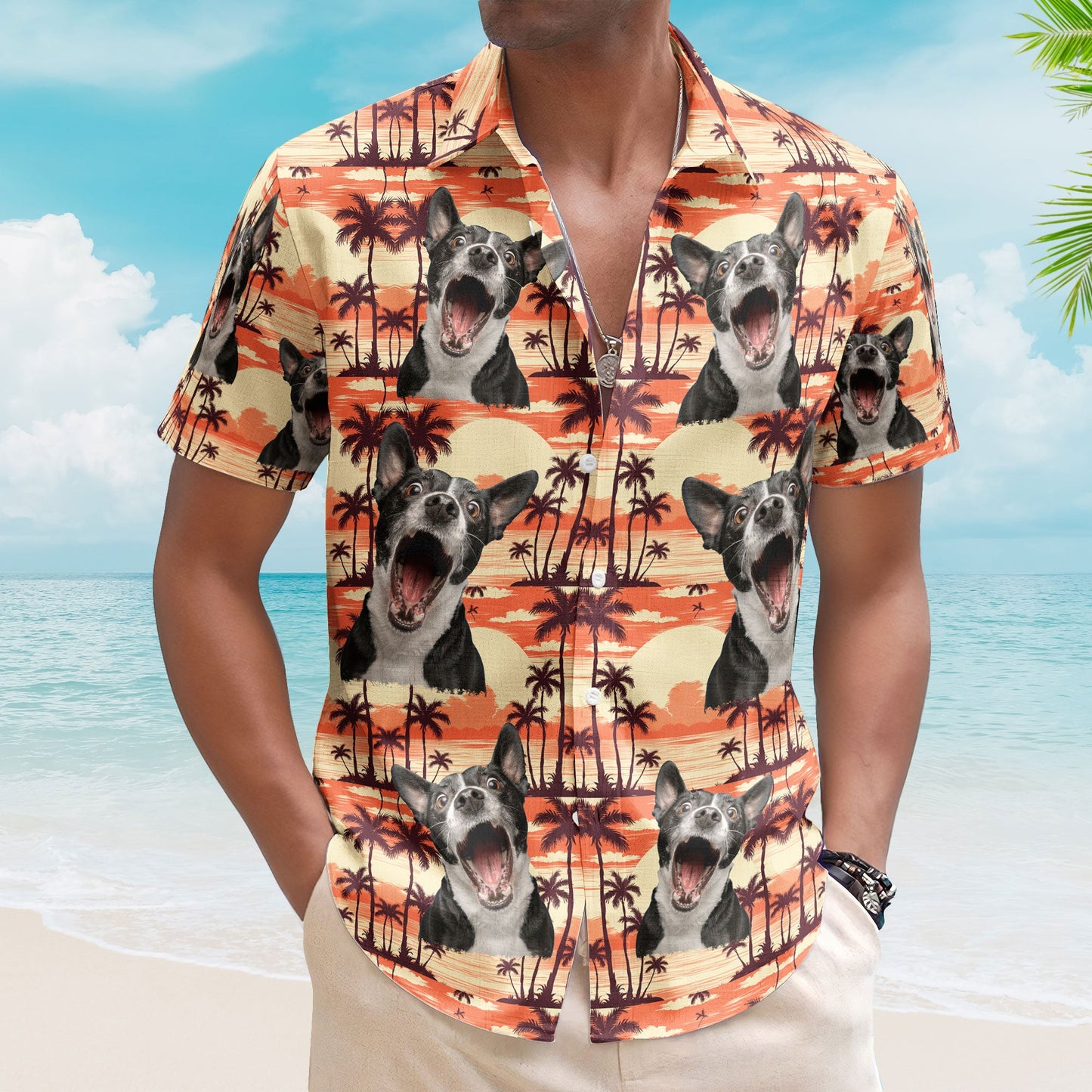 Custom Funny Photo Hawaii Floral Beach Men Husband - Custom Photo Hawaiian Shirt