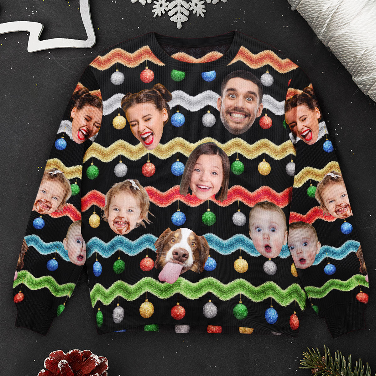 Custom Funny Face Silly Tinsel Xmas Party - Personalized Photo Ugly Sweater