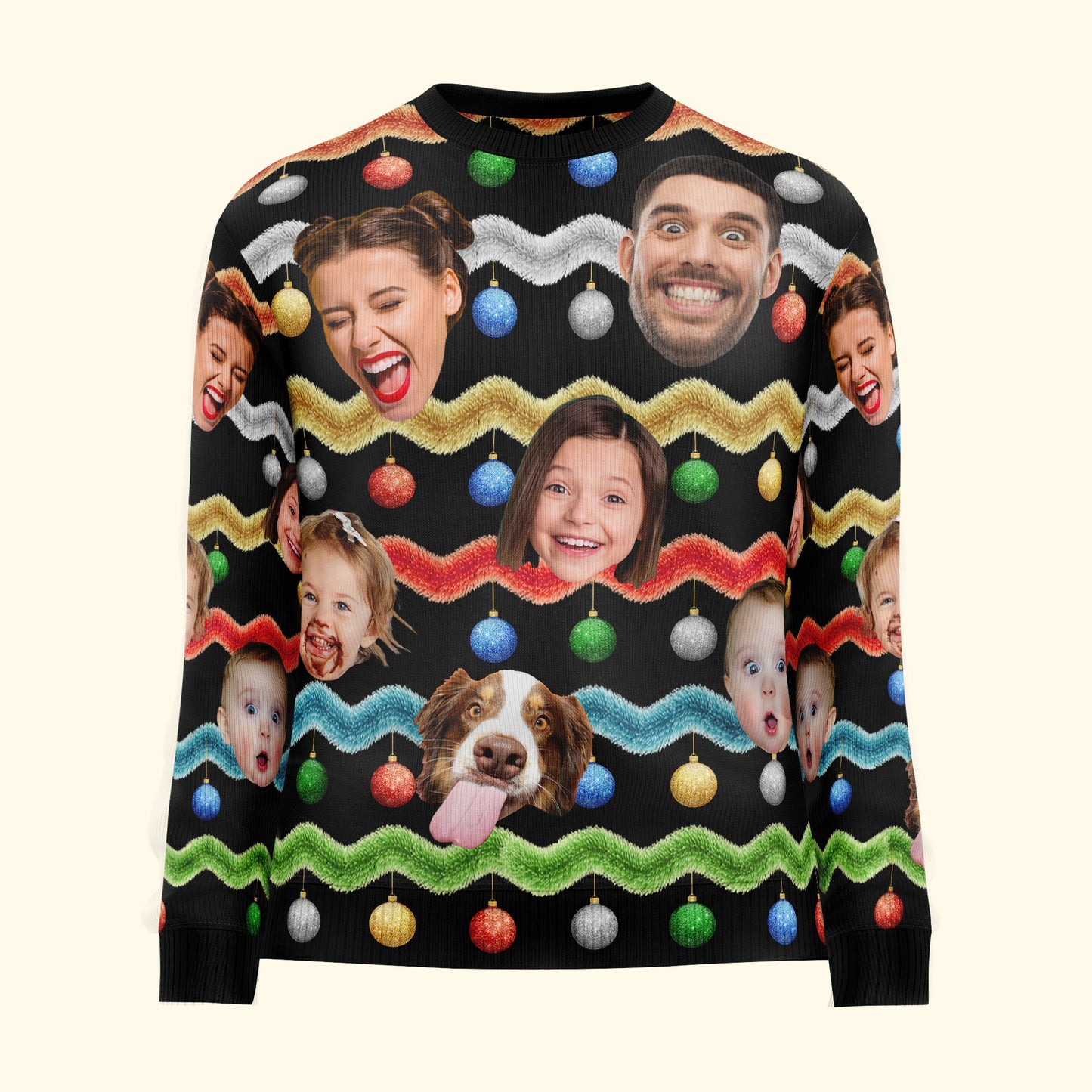 Custom Funny Face Silly Tinsel Xmas Party - Personalized Photo Ugly Sweater