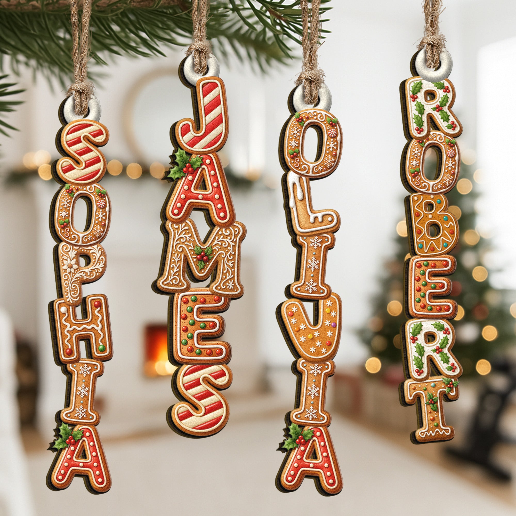 Custom Gingerbread Letter With Name For Family, Kids - Personalized Family Wooden Ornament, Christmas Stocking Tag, Name Ornament