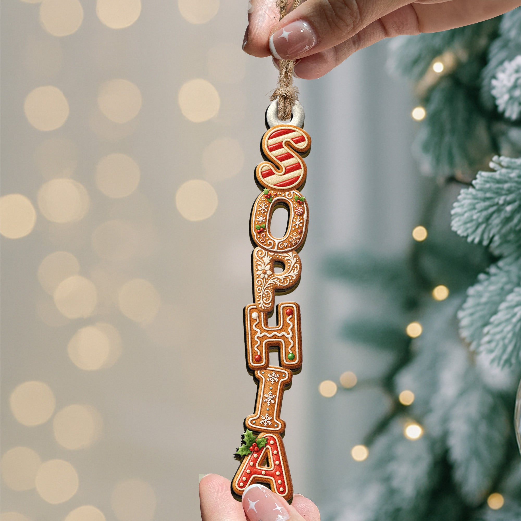 Custom Gingerbread Letter With Name For Family, Kids - Personalized Family Wooden Ornament, Christmas Stocking Tag, Name Ornament